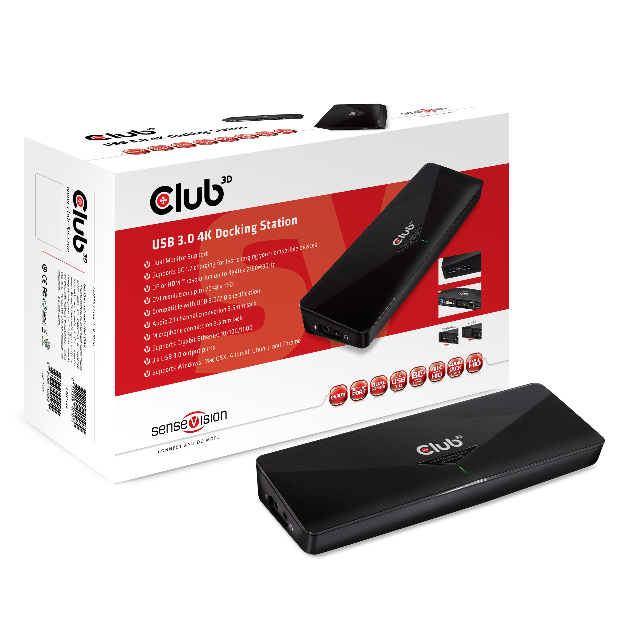 Club 3D SenseVision Dock Station - USB3.0 4k Docking Station *schwarz*