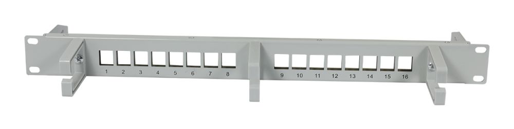 Keystone,Modulträger, 19\"Patchpanel für 16xTP-Modul,  1HE(t 92mm), Lichtgrau, mit Kabelbügel, Synergy 21,