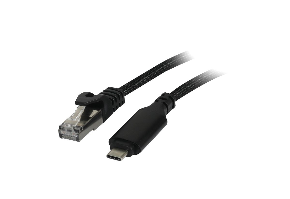 Kabel USB, C(St) => RJ45(St)_Netzwerkkarte,  2,0m, USB3.2 Type-C,  schwarz(Textil), Synergy 21,