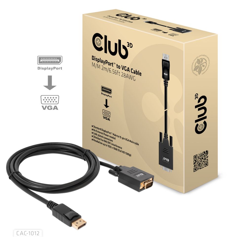 Kabel Video DisplayPort => VGA ST/ST  2,0m *Club 3D*