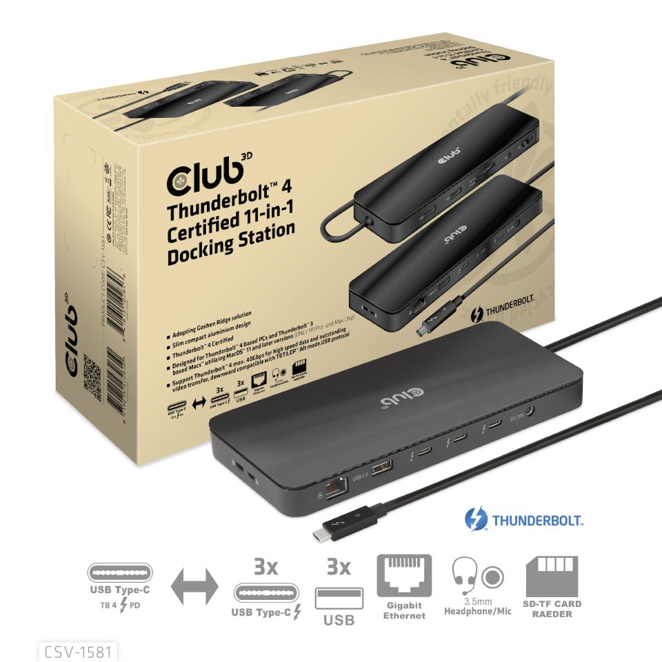 Club 3D Dockingstation - Thunderbolt 4 Zertifizierte 11-in-1 Docking Station 100W *schwarz*