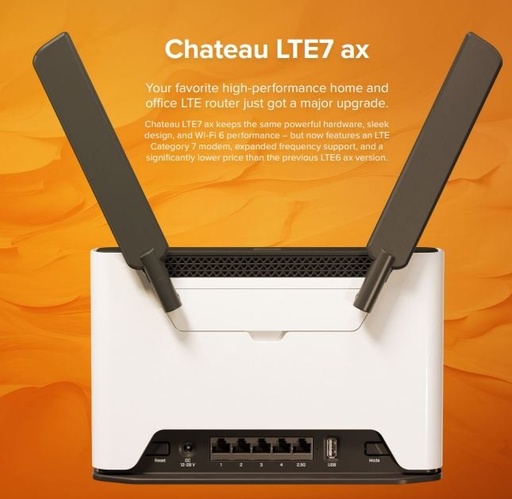 [S53UG+5HaxD2HaxD-TC&R11e-LTE7] MikroTik Chateau LTE7 ax with two wireless interfaces (2.4 and 5 Ghz), 4x Gigabit, 1x 2.5 GB, S53UG+5HaxD2HaxD-TC&R11e-LTE7