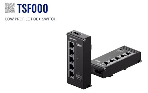 [TSF000000000] Teltonika · Switch · TSF000 · 5 Port 10/100 Flat Industrial unmanaged Switch, 4x PoE+