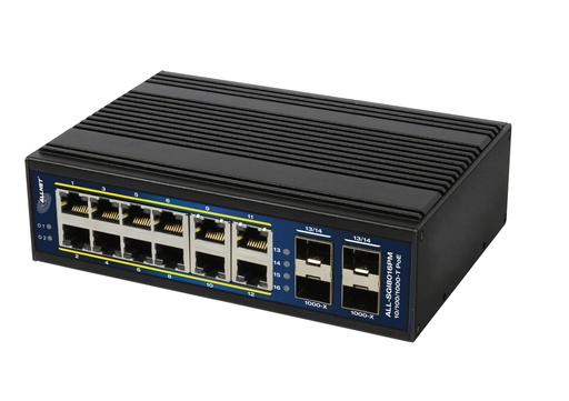 [ALL-SGI8016PM] ALLNET Switch industrial smart managed Layer2+ 16 Port GbE • PoE Budget 360W • 12x PoE+ • 4x SFP • Fanless • DIN • ALL-SGI8016PM