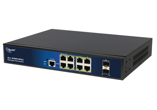 [ALL-SG8610PMJ] ALLNET Switch full managed Layer2+ 10 Port • 8x GbE • PoE Budget 130W • 8x PoE at • 2x SFP • 19 • Fanless • JSON API • ALL-SG8610PMJ