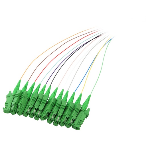 [O0769.2] LWL-Pigtail-E2000(APC 8Grad), 9/125u,2mtr.Monomode, 12-Pack Farbig,