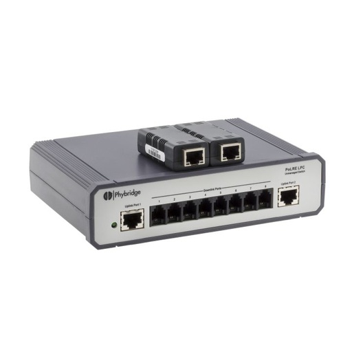 [NV-PL-08] NVT Phybridge PoLRE • Switch unmanaged Layer2 • PoE over Single-Pair UTP • 8x RJ11 • 2x GbE